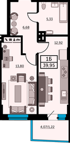 Квартира 39,7 м², 1-комнатная - изображение 1