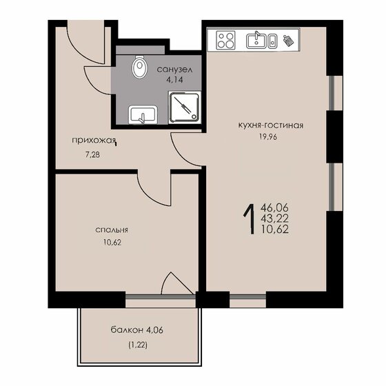 43,2 м², 2-комнатные апартаменты 17 720 200 ₽ - изображение 1