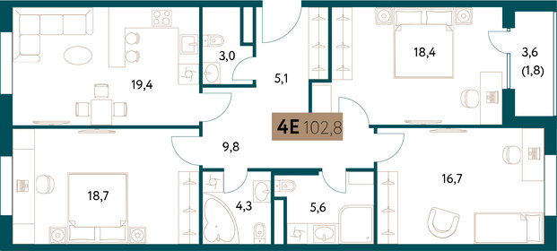 105,4 м², 4-комнатная квартира 53 321 756 ₽ - изображение 33