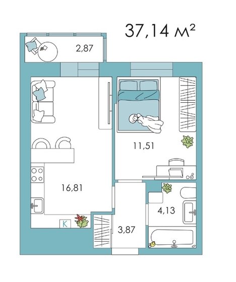 37,2 м², 1-комнатная квартира 3 050 000 ₽ - изображение 1