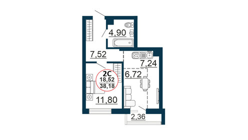 42 м², 1-комнатная квартира 4 500 000 ₽ - изображение 62