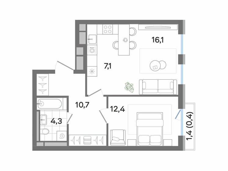 51 м², 2-комнатная квартира 10 995 050 ₽ - изображение 1