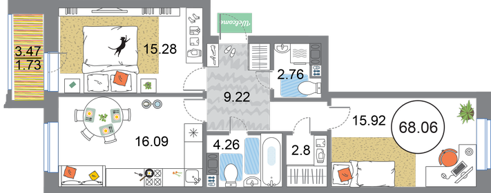 67,7 м², 2-комнатная квартира 18 960 426 ₽ - изображение 21