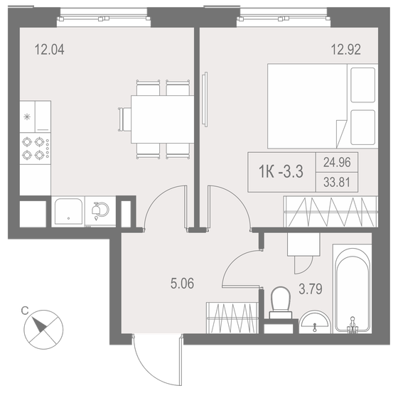 33,8 м², 1-комнатные апартаменты 5 644 918 ₽ - изображение 1