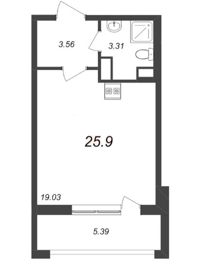 25,9 м², квартира-студия 3 750 000 ₽ - изображение 1