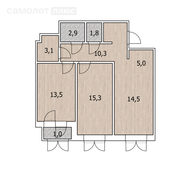 67,4 м², 3-комнатная квартира 8 880 000 ₽ - изображение 51