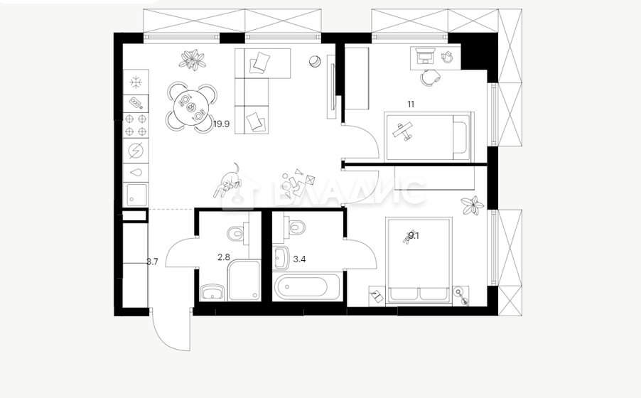 49,9 м², 2-комнатная квартира 17 500 000 ₽ - изображение 1