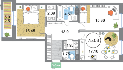 75 м², 2-комнатная квартира 20 730 788 ₽ - изображение 55