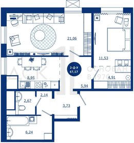 60 м², 2-комнатная квартира 7 190 000 ₽ - изображение 53