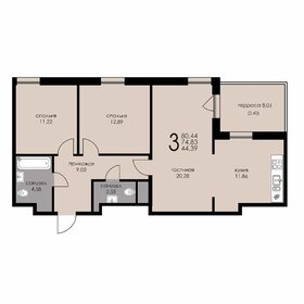 Квартира 74,8 м², 3-комнатные - изображение 1