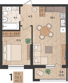 Квартира 40,3 м², 1-комнатная - изображение 1