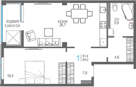44 м², 2-комнатная квартира 5 500 000 ₽ - изображение 83