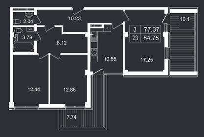 Квартира 84,8 м², 3-комнатные - изображение 1