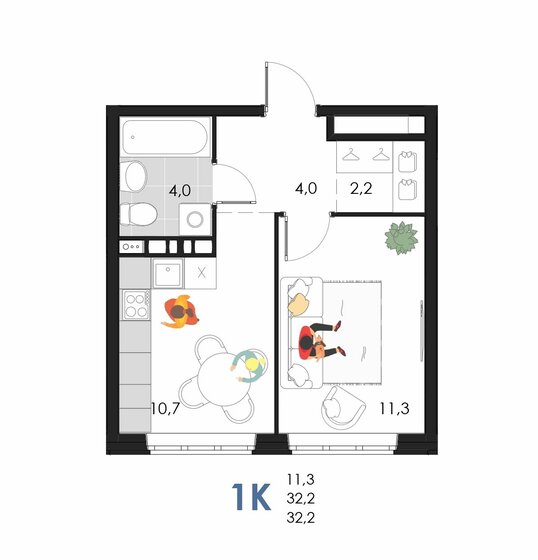 32,2 м², 1-комнатная квартира 3 941 280 ₽ - изображение 1