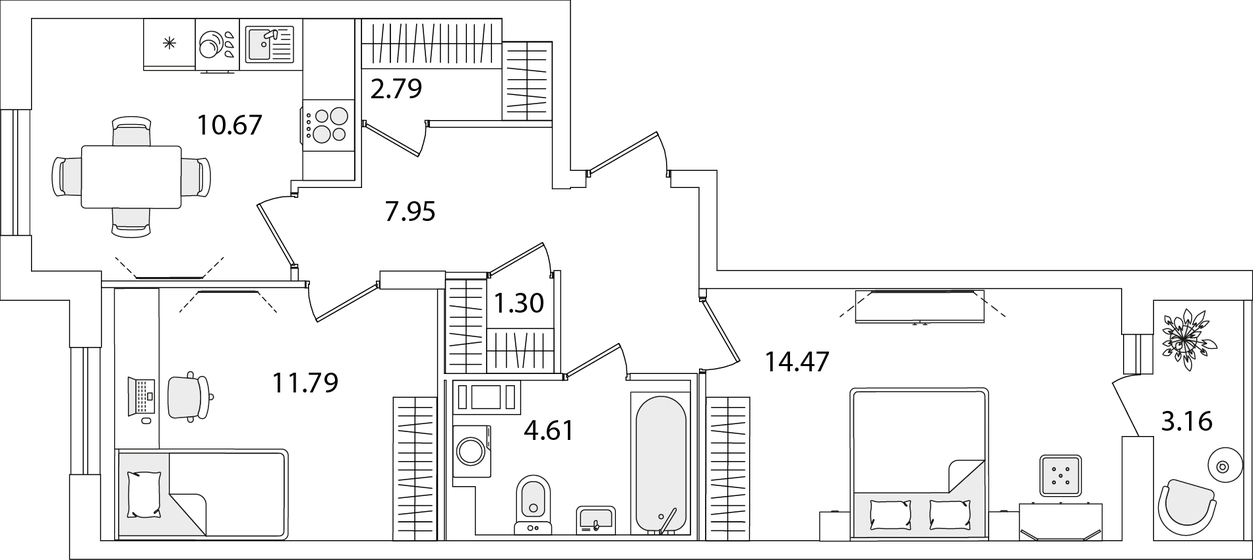 55,2 м², 2-комнатная квартира 12 937 226 ₽ - изображение 1