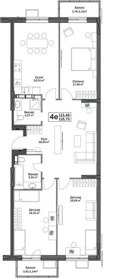 115,7 м², 3-комнатная квартира 13 577 810 ₽ - изображение 1