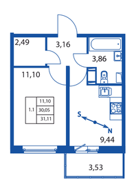 Квартира 31,1 м², 1-комнатная - изображение 2