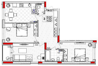 75,7 м², 3-комнатная квартира 6 900 000 ₽ - изображение 87