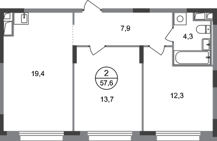 Квартира 57,6 м², 2-комнатная - изображение 1