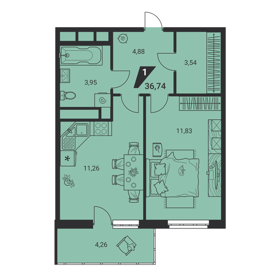 36,7 м², 1-комнатная квартира 6 398 305 ₽ - изображение 34