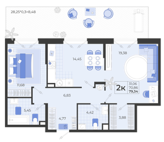 Квартира 79,3 м², 2-комнатная - изображение 1