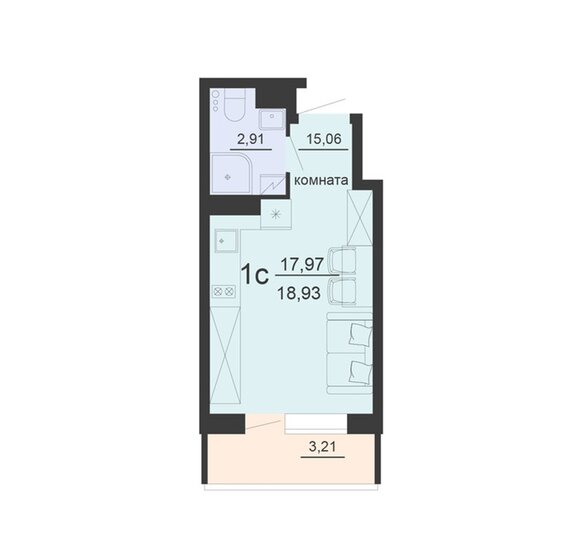 18,9 м², квартира-студия 3 111 560 ₽ - изображение 1
