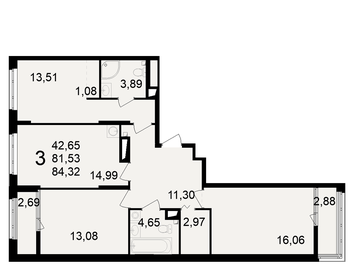 Квартира 84,3 м², 3-комнатная - изображение 1