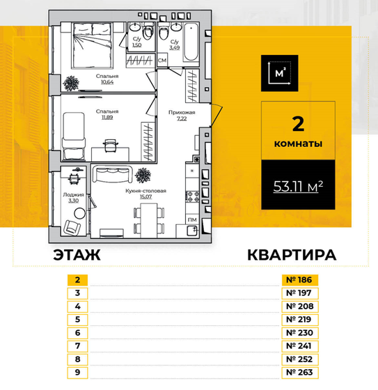 53,1 м², 2-комнатная квартира 6 343 293 ₽ - изображение 1