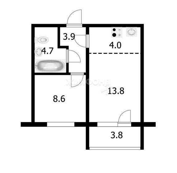 38,8 м², 2-комнатная квартира 4 300 000 ₽ - изображение 1