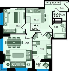 54,9 м², 3-комнатная квартира 4 650 000 ₽ - изображение 81