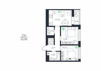 Квартира 54,4 м², 2-комнатная - изображение 1