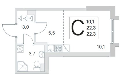 Квартира 22,3 м², студия - изображение 1