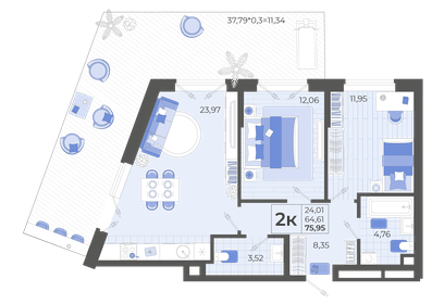 73,2 м², 2-комнатная квартира 10 155 614 ₽ - изображение 16