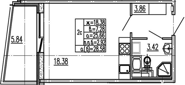 Квартира 25,6 м², студия - изображение 1