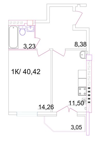 40,4 м², 1-комнатная квартира 3 185 096 ₽ - изображение 1