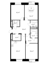 Квартира 111,6 м², 3-комнатная - изображение 1