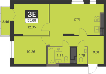 Квартира 55,7 м², 2-комнатная - изображение 1