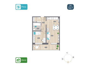 34,2 м², 2-комнатная квартира 4 250 000 ₽ - изображение 47