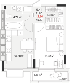 Квартира 42,8 м², 1-комнатная - изображение 1