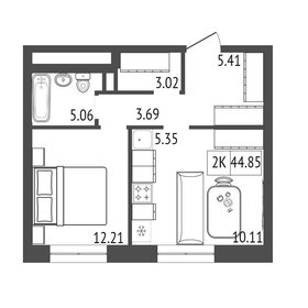 Квартира 44,9 м², 2-комнатная - изображение 2