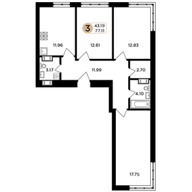 Квартира 77,1 м², 3-комнатная - изображение 1