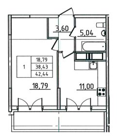 Квартира 42,4 м², 1-комнатная - изображение 1