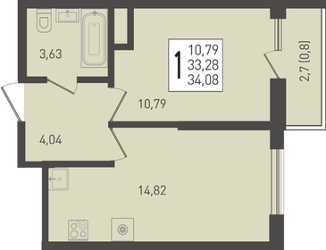 Квартира 34,1 м², 1-комнатная - изображение 1