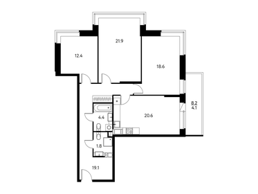 Квартира 102,9 м², 3-комнатная - изображение 1