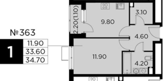 Квартира 35 м², 1-комнатная - изображение 3