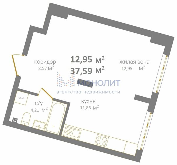 37,6 м², 1-комнатная квартира 10 250 000 ₽ - изображение 1