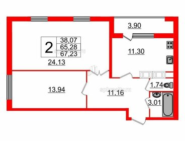 Квартира 67,7 м², 2-комнатная - изображение 1