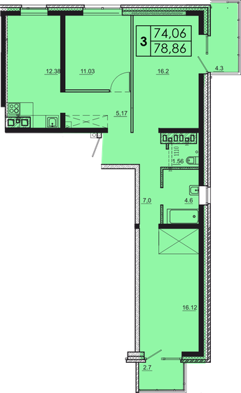 81,1 м², 3-комнатная квартира 7 295 400 ₽ - изображение 1