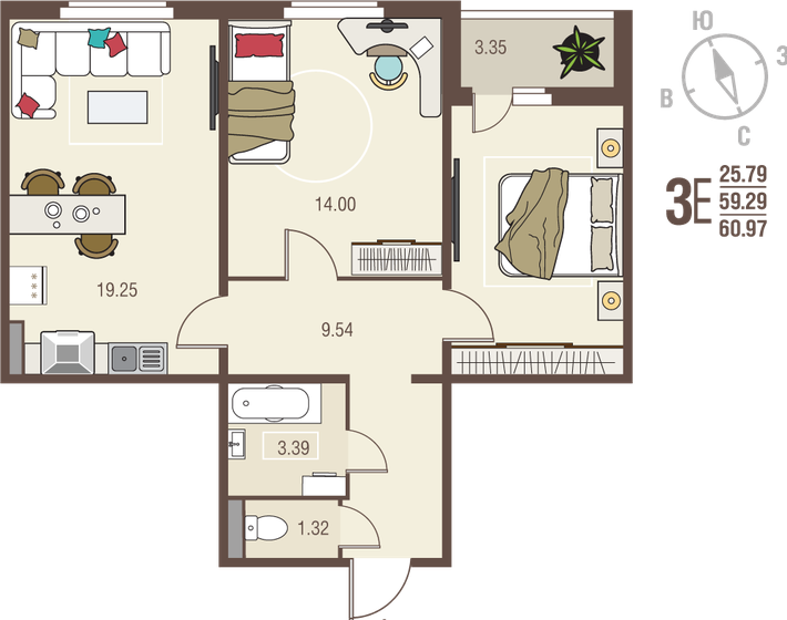 61 м², 2-комнатная квартира 5 670 210 ₽ - изображение 13