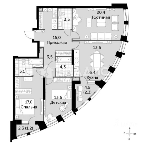 105,7 м², 4-комнатная квартира 57 990 000 ₽ - изображение 1